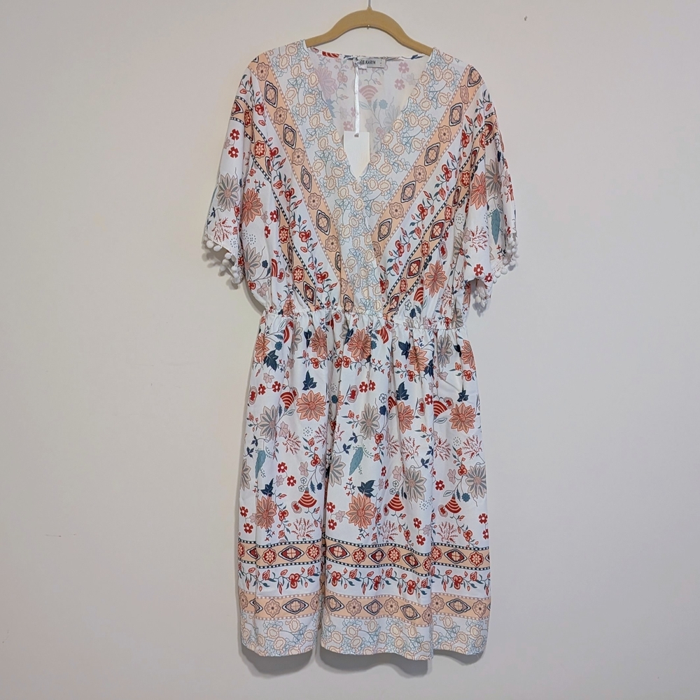 New Grace Karin Floral Patterned Dress with V-Neck Size Large